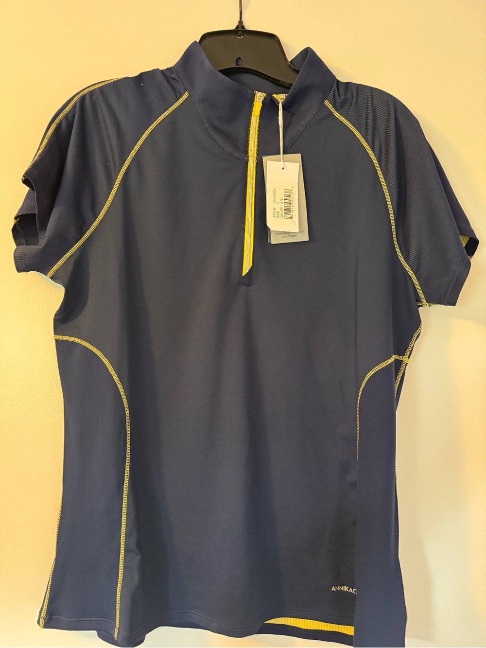 Annika Cutter & Buck Navy Athletic Quarter-Zip Top with Yellow Trim
